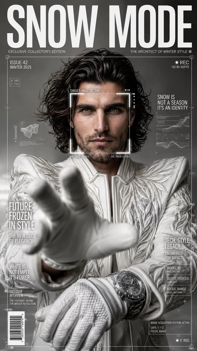 SNOW MODE, exclusive collector’s edition fashion magazine cover, 9:16 ver...