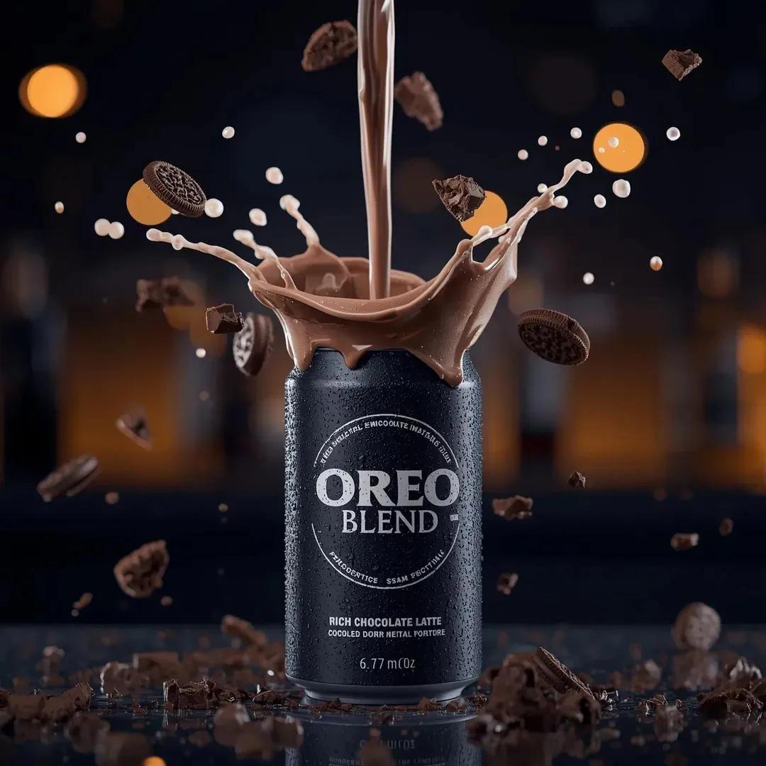 Ultra-realistic commercial product photography of a black matte can label...