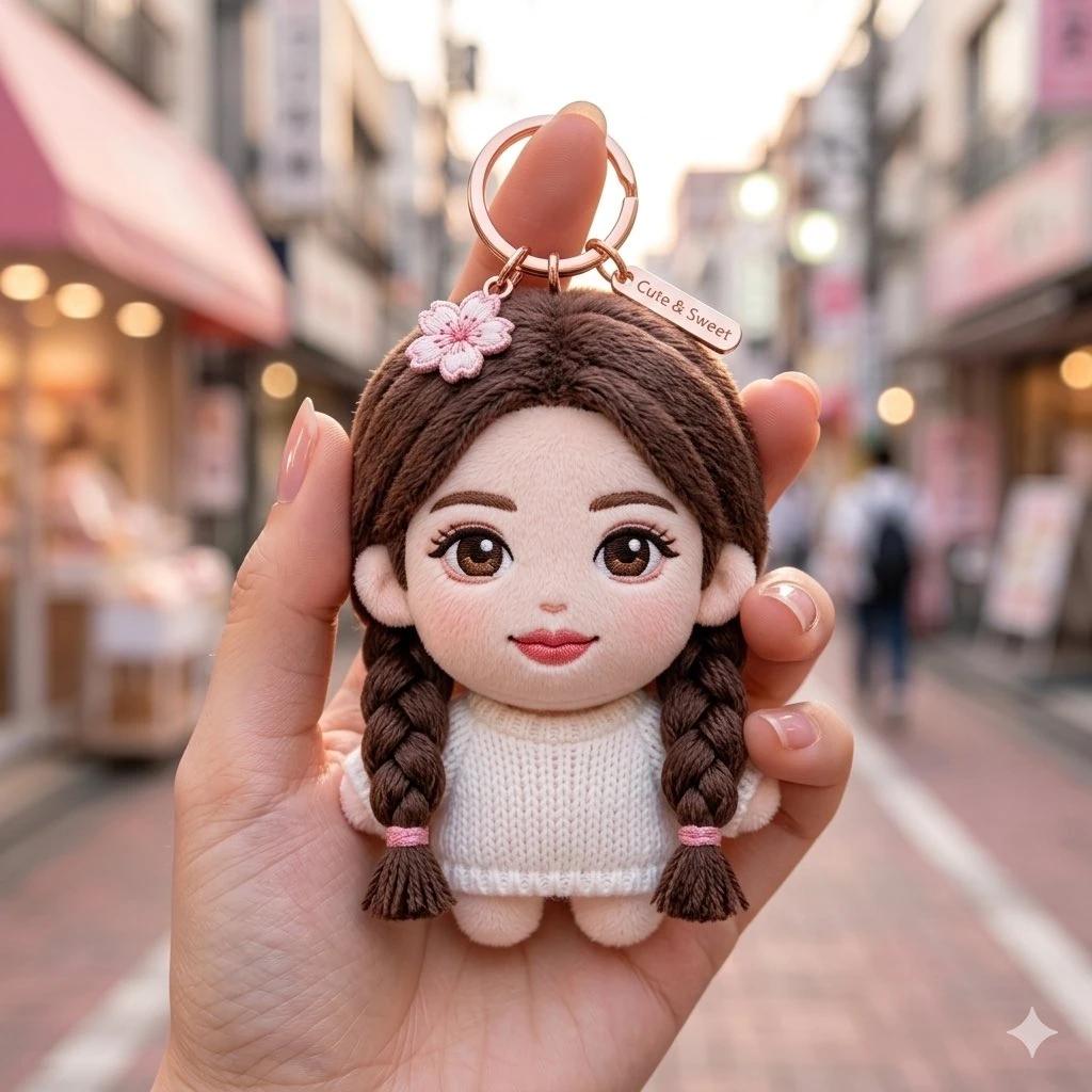 Ultra-HD 8K, a plush keychain based on the reference image of a girl, del...