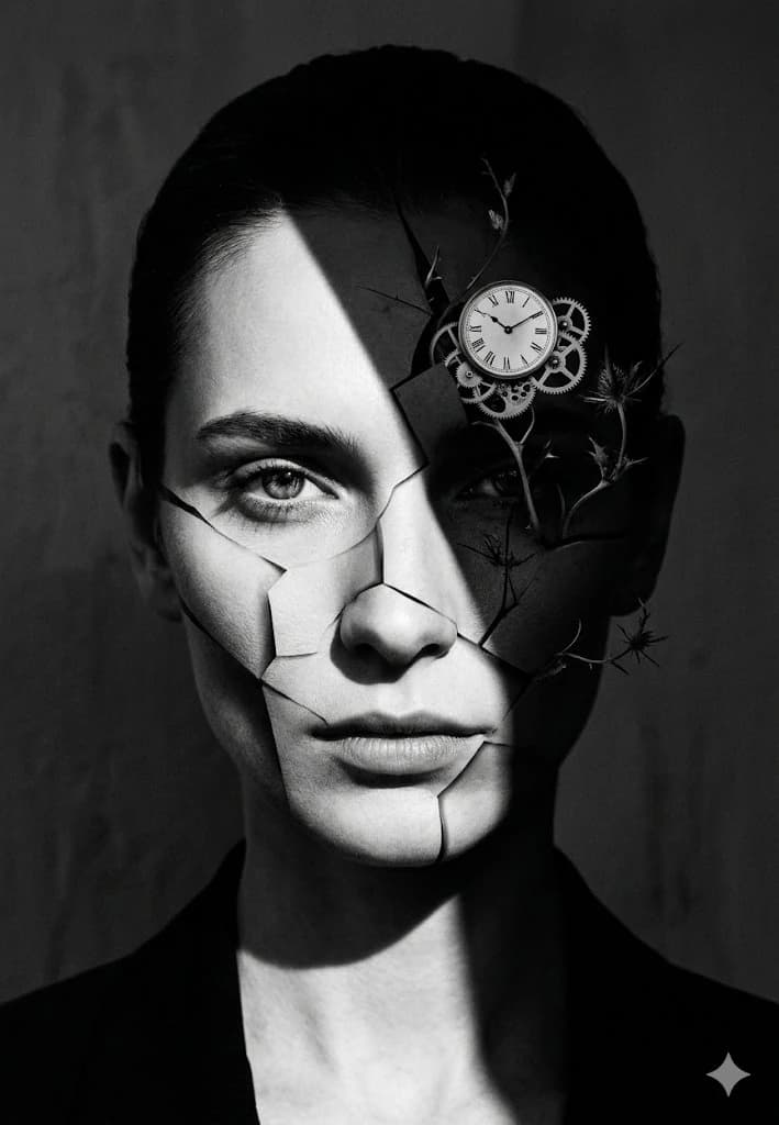 Monochrome surreal portrait.