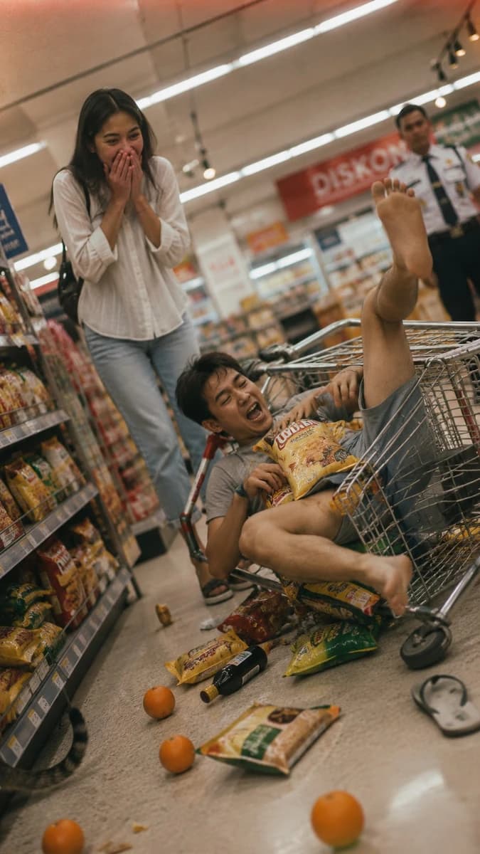 Shot on 35mm film, Kodak Portra 400, soft fluorescent supermarket light,...