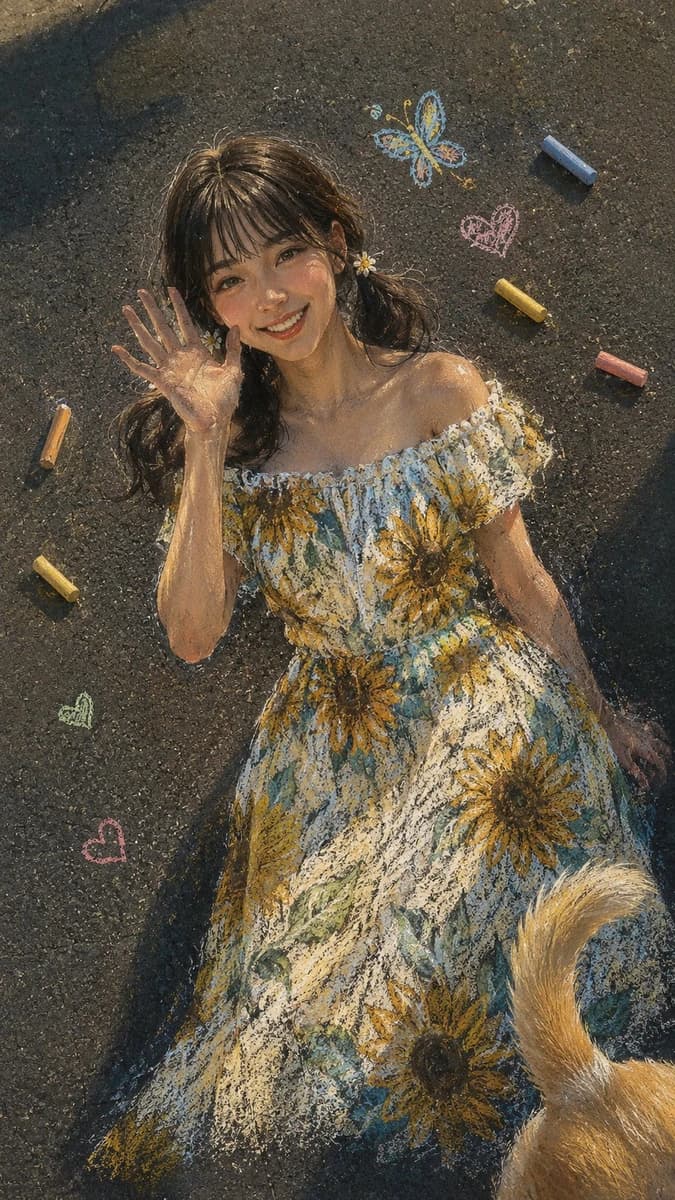 A stunning, hyper-realistic chalk art masterpiece on a textured dark asph...