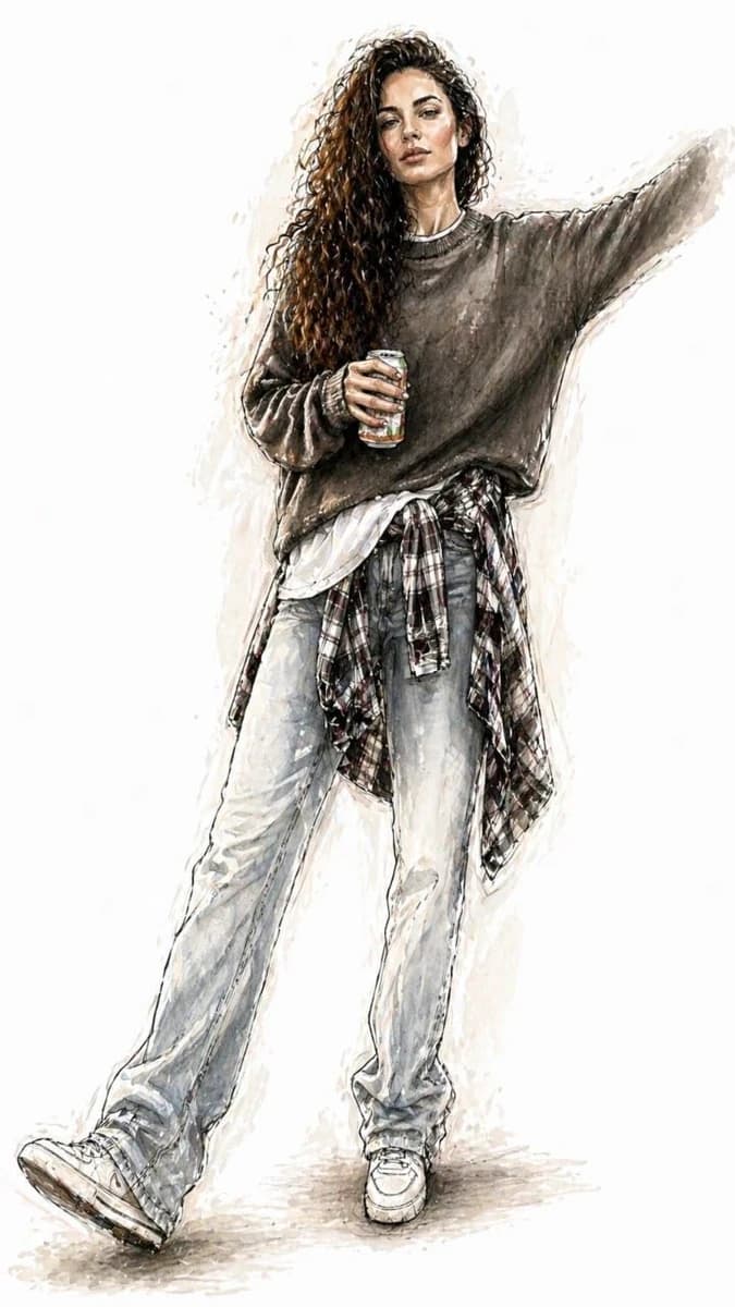 Transform the uploaded photo into a full-body watercolor fashion illustra...