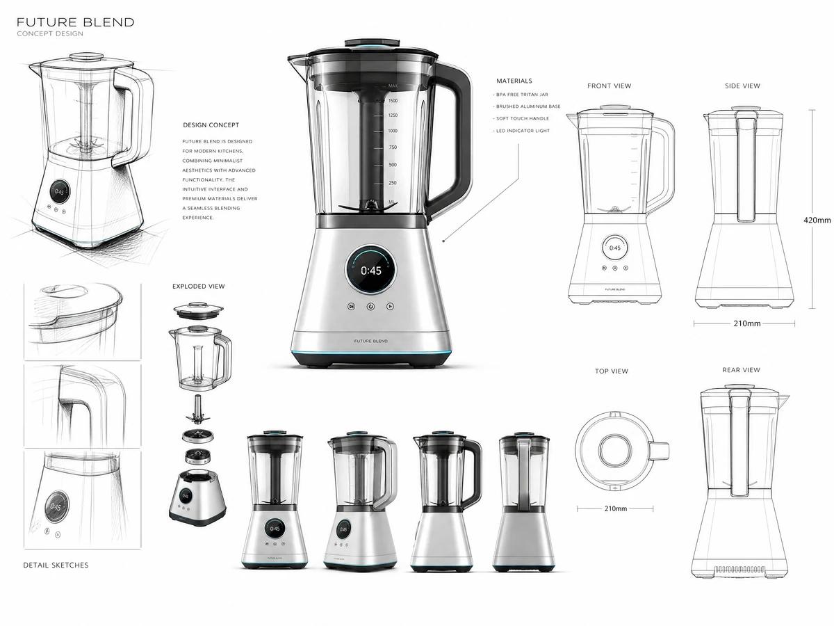 Industrial design concept sketches with clean minimal detailing 🎨
