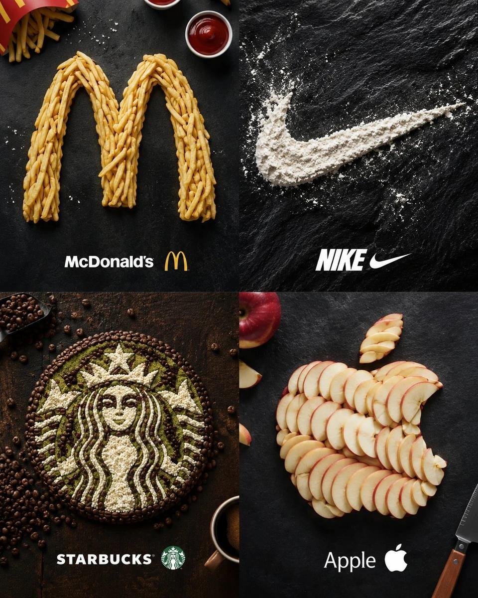 Transform the uploaded brand logo image into a premium food-art advertisi...