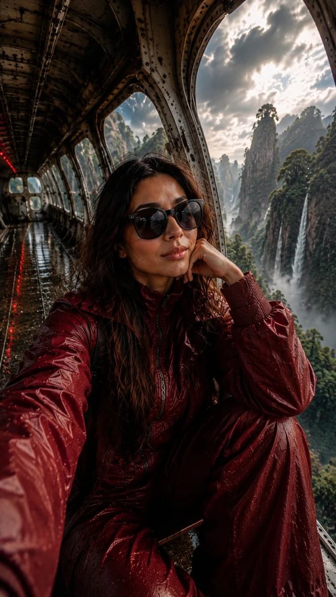 Use my uploaded image, ultra-realistic cinematic selfie portrait of a con...