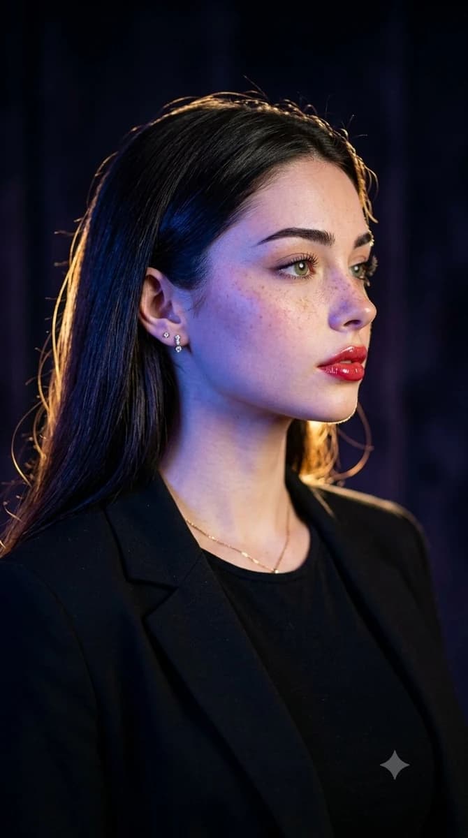 Ultra-realistic cinematic studio portrait, same face ID and natural featu...