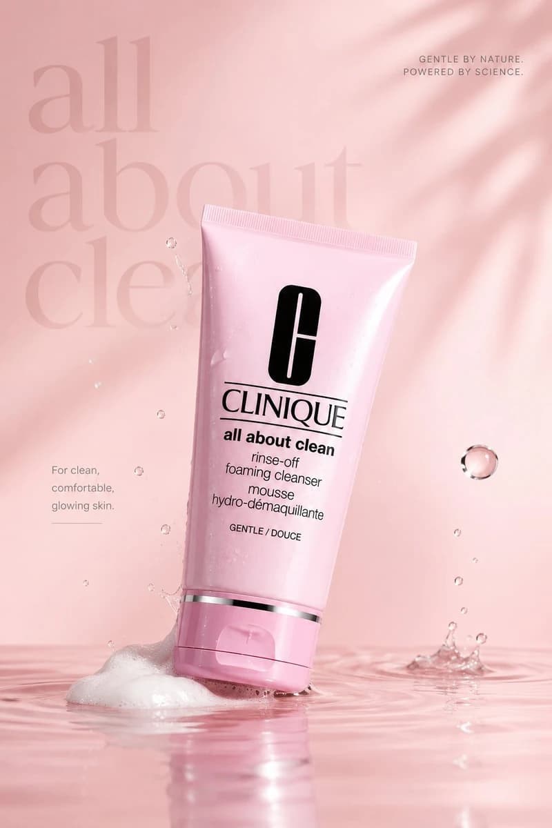 Luxury skincare advertisement, premium pastel pink aesthetic, soft studio...