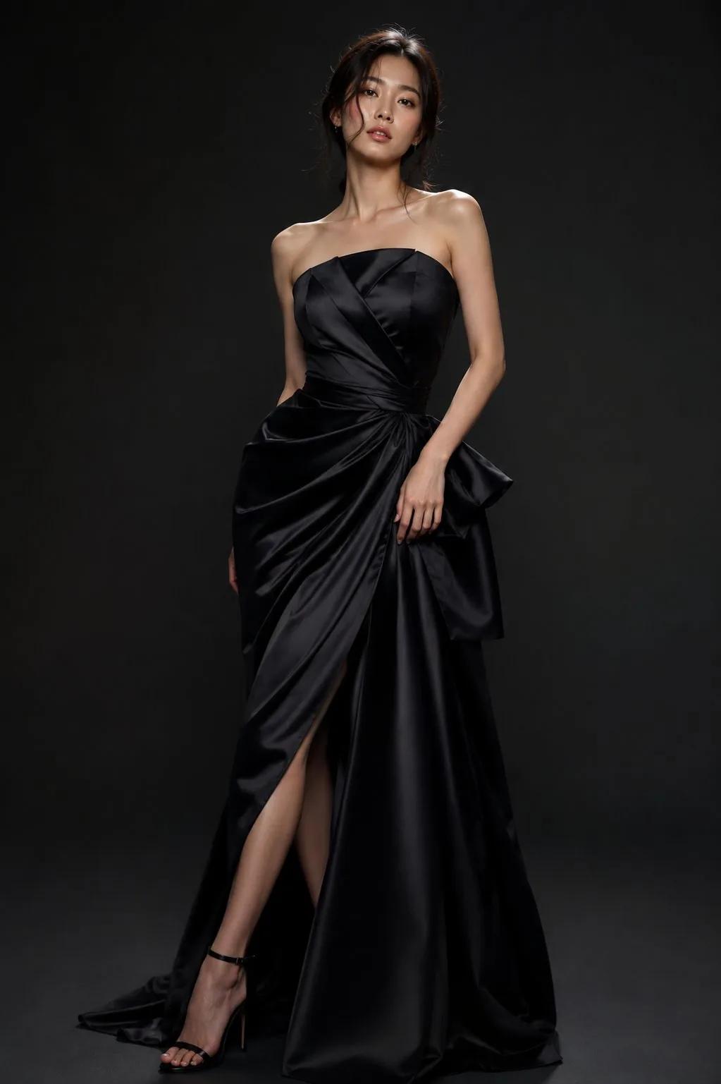 A stunning young Korean woman in a high-end fashion studio photoshoot, st...