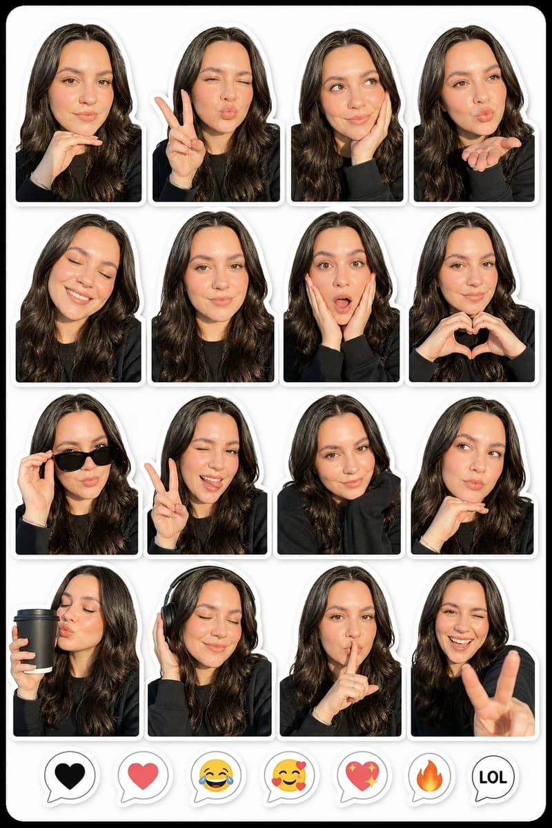 Turn this image into a realistic sticker pack featuring multiple expressi...