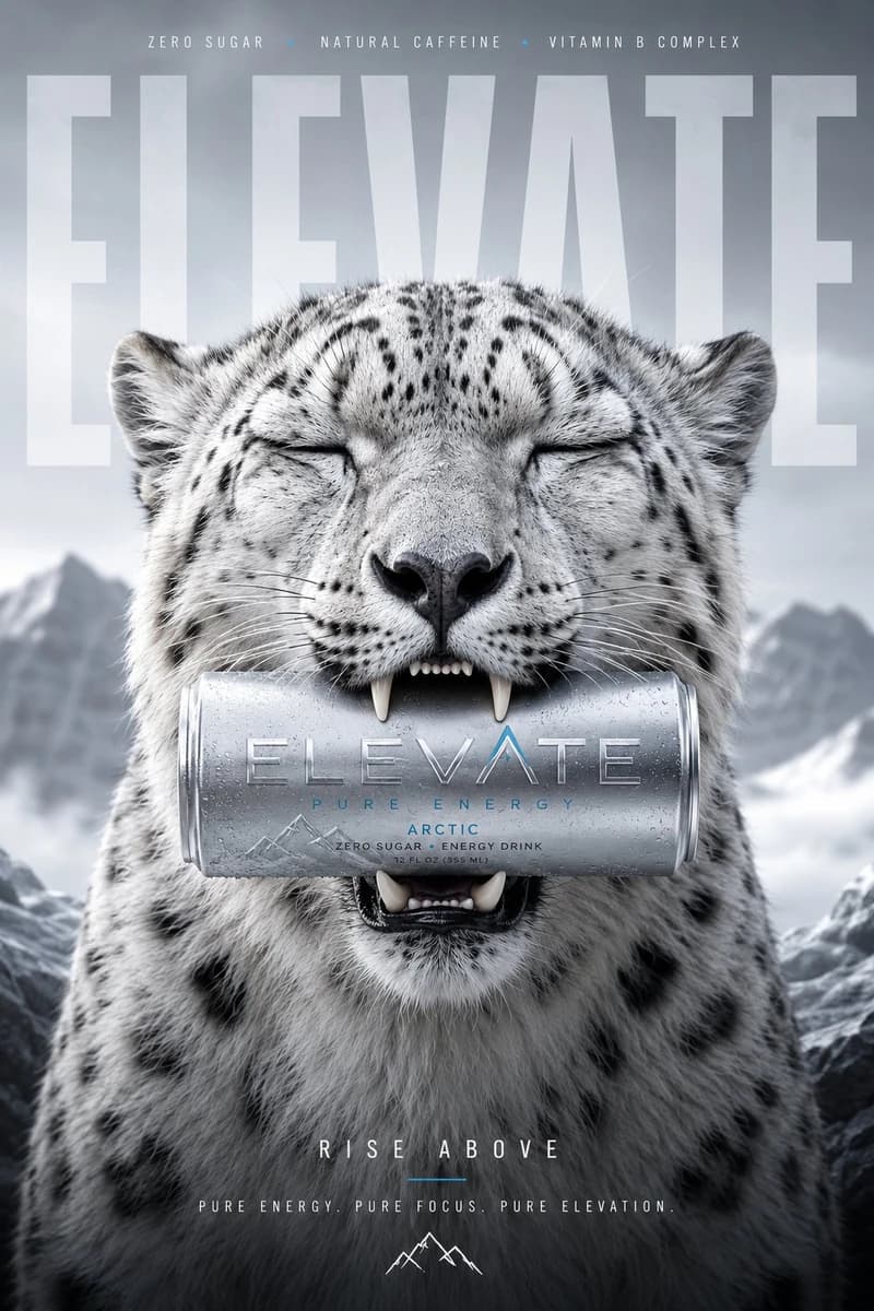 Ultra premium advertising campaign poster for a luxury energy drink brand...