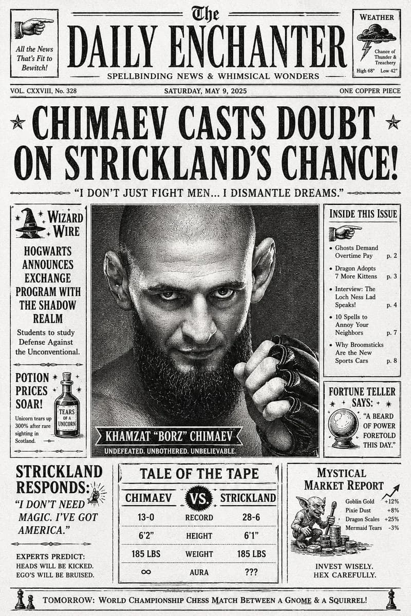 A whimsical black-and-white vintage newspaper front page titled “The Dail...
