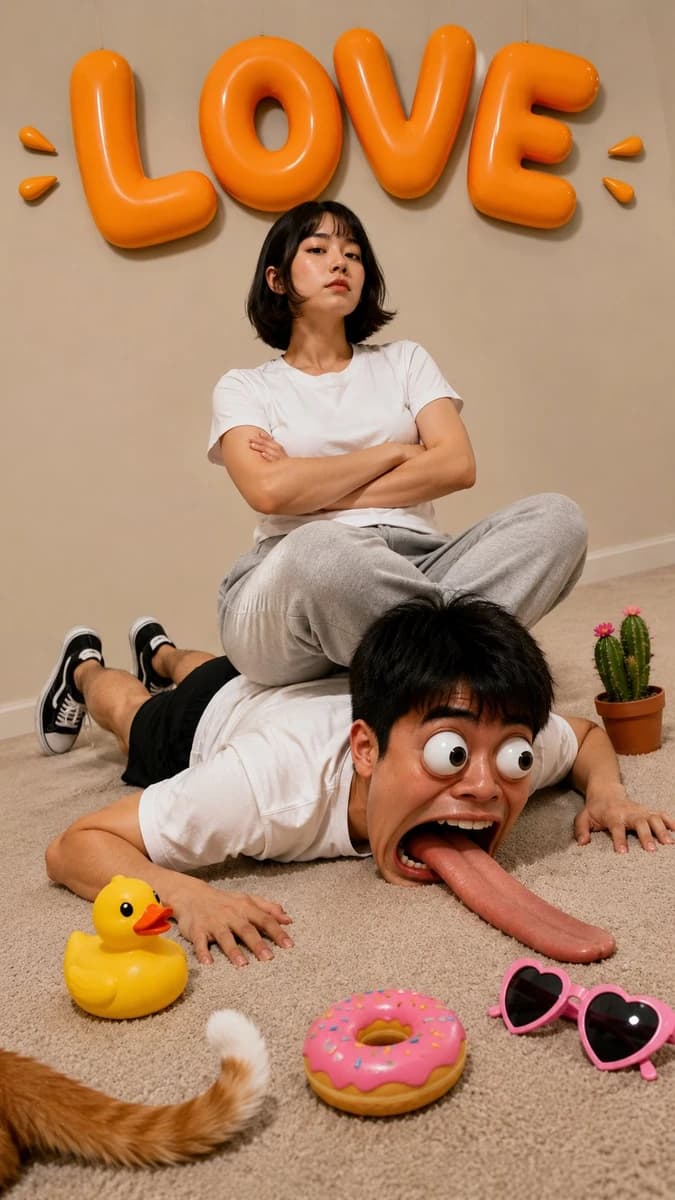 A completely absurd, humorous, and surreal photo mixing realistic photogr...