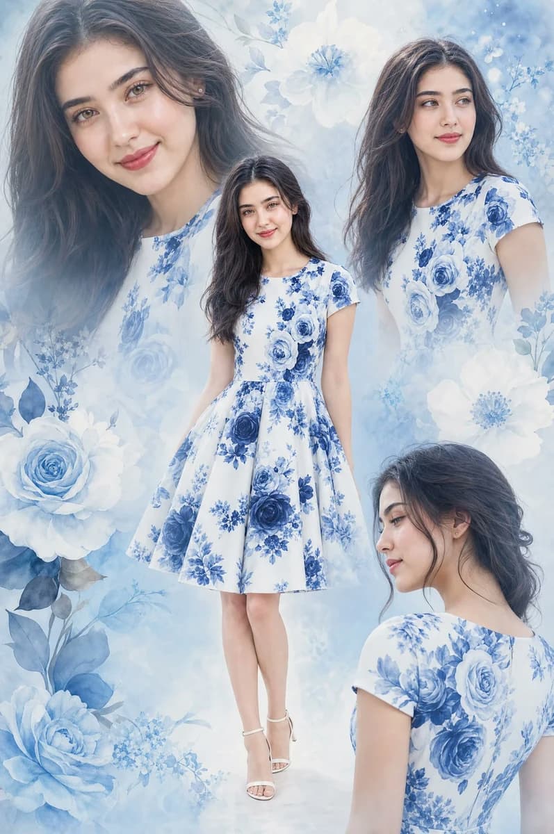 A beautiful multi-layered photo collage featuring an ORIGINAL AI-GENERATE...