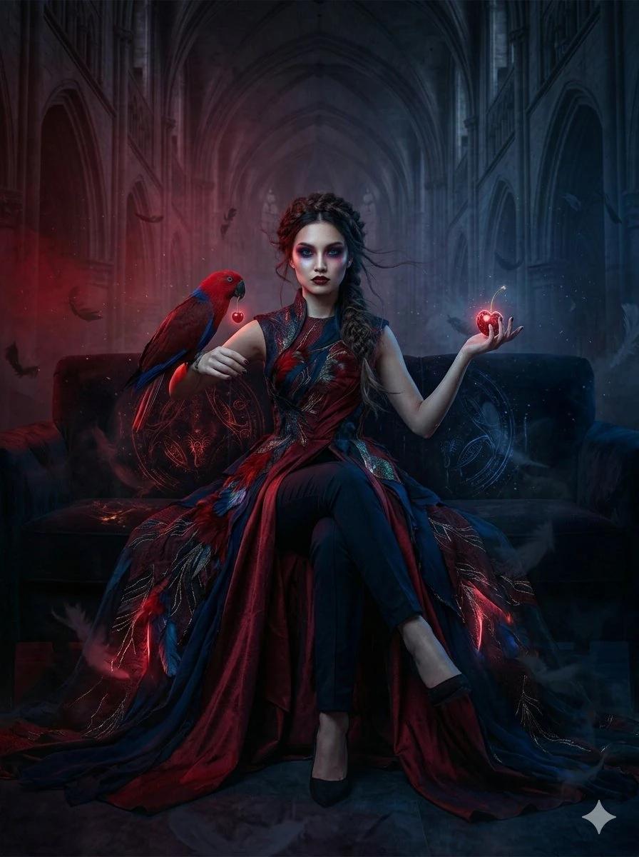 Ultra-realistic cinematic dark fantasy 8K portrait of a young woman with...
