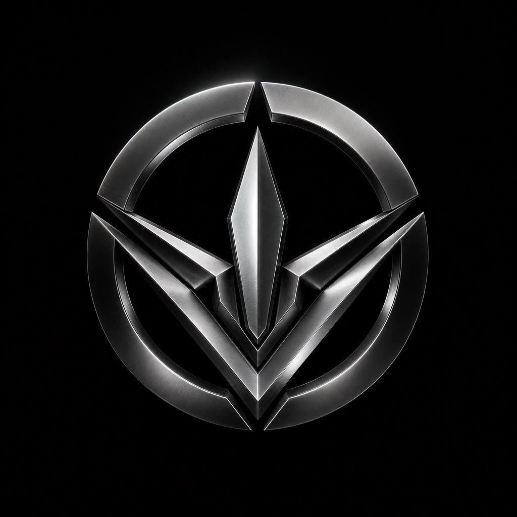 Ultra detailed silver metallic logo floating on a pure matte black backgr...