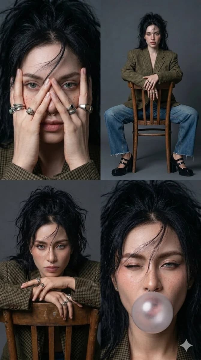 Preserve the exact facial features, bone structure, proportions, skin ton...