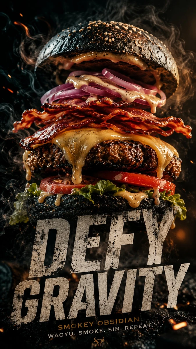 Smoky obsidian burger close-up