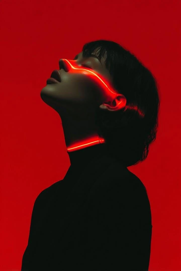 Ultra-stylized cinematic portrait of a person in side profile
