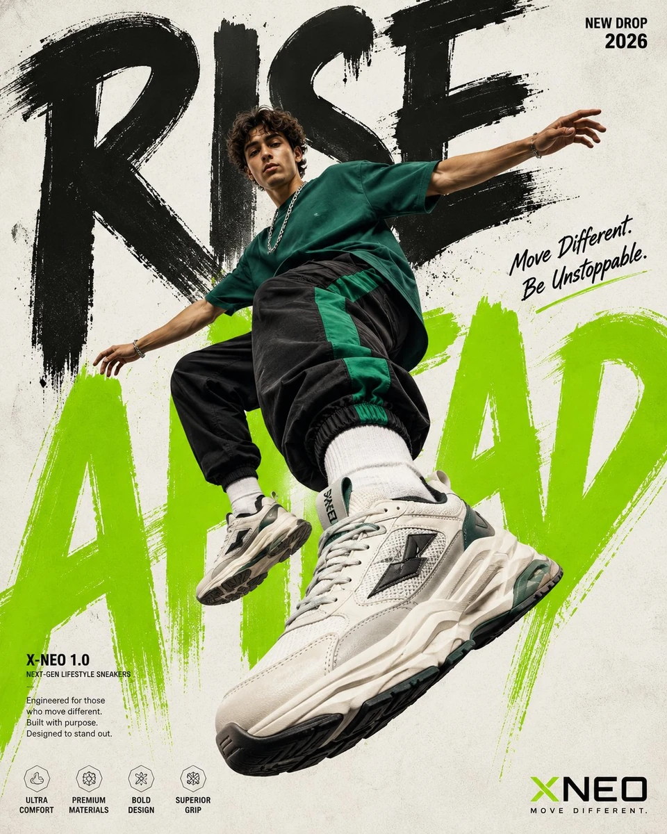 Ultra premium commercial streetwear sneaker advertisement poster
